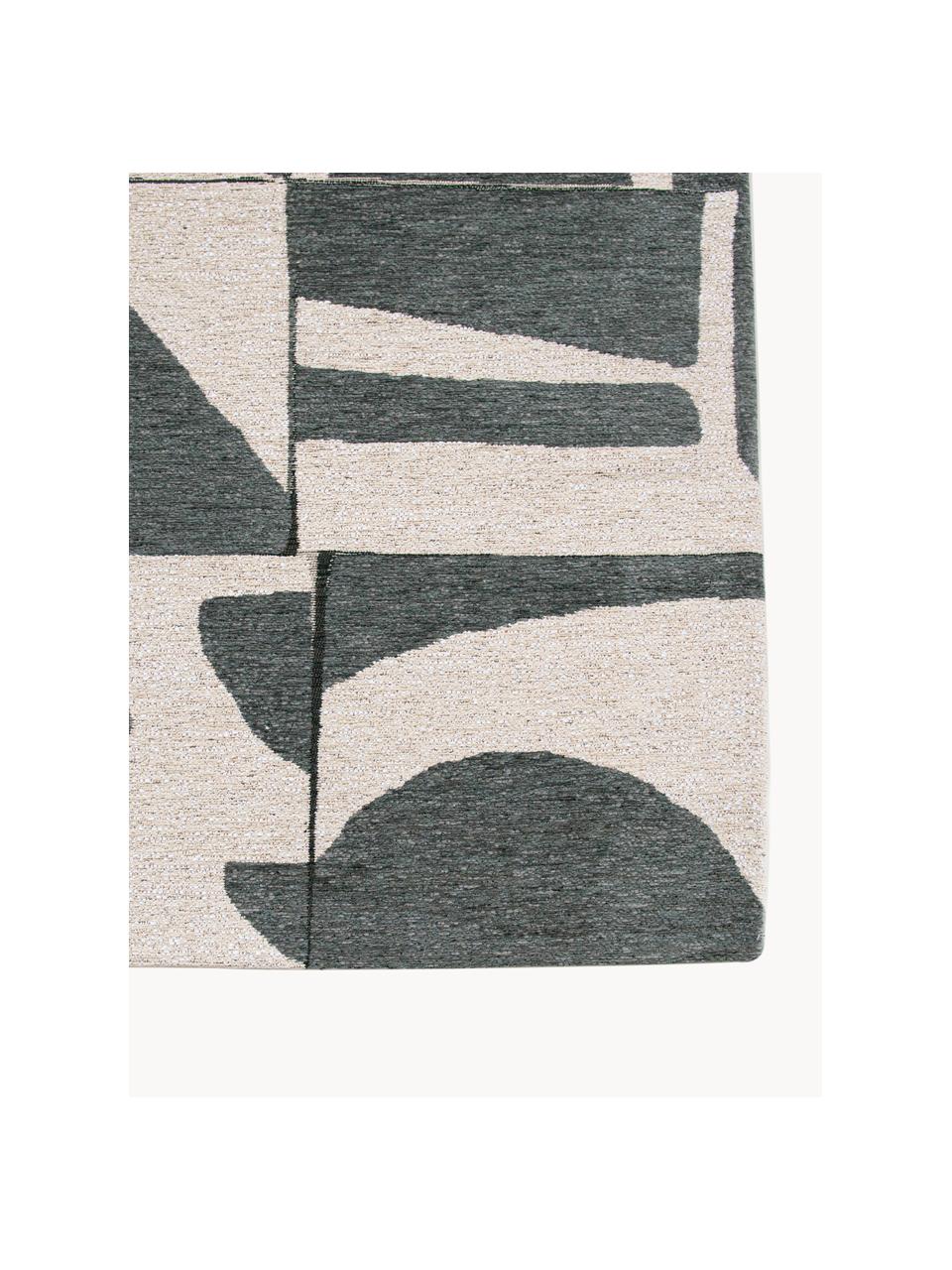 Koberec s grafickým vzorem Campanula, 100 % polyester, Tmavě zelená, krémově bílá, Š 80 cm, D 150 cm (velikost XS)