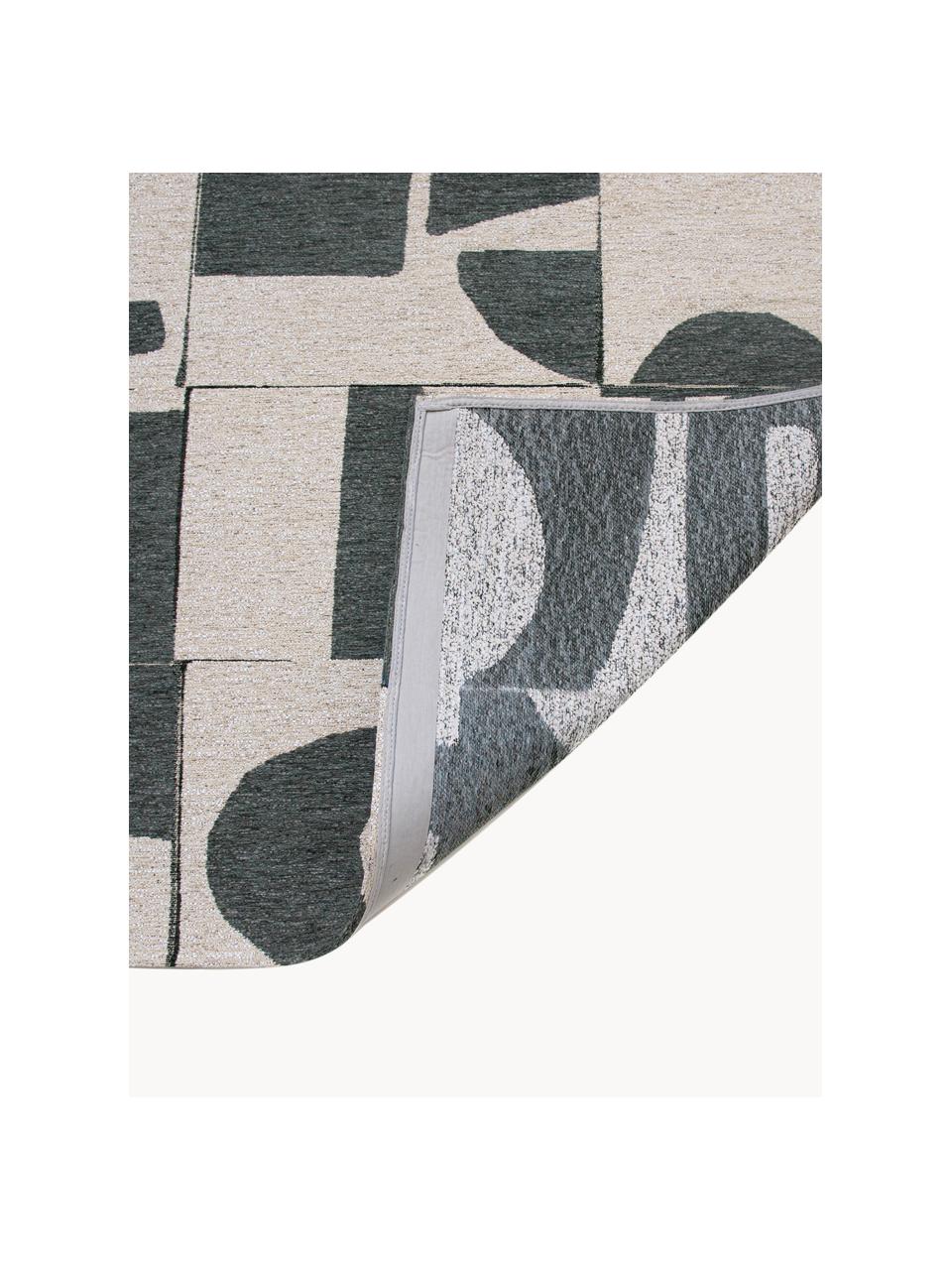 Tappeto con motivo grafico Campanula, 100% poliestere, Verde scuro, bianco crema, Larg. 80 x Lung. 150 cm (taglia XS)