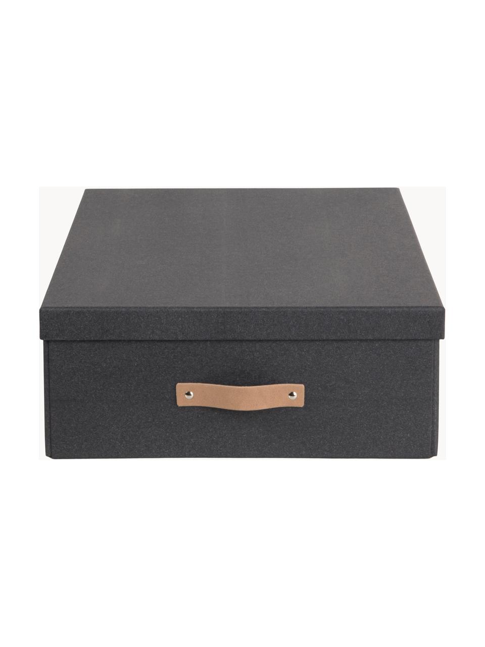 Aufbewahrungsbox Karolin, Box: fester Karton, Griff: Leder, Anthrazit, Beige, B 39 x T 56 cm