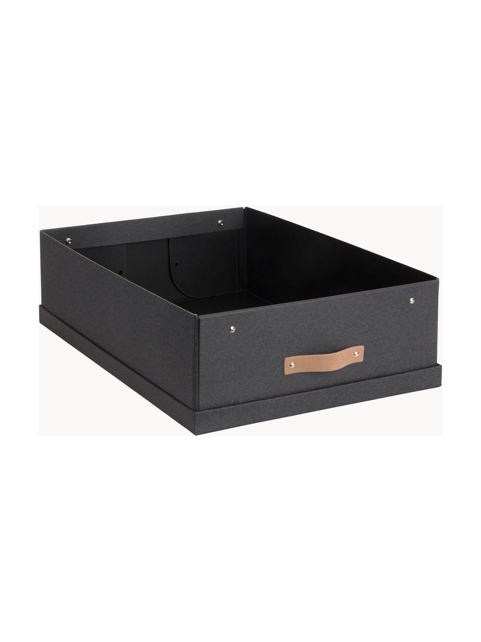 Caja Karolin, Caja: cartón rígido, Asa: cuero, Gris antracita, beige, An 39 x F 56 cm