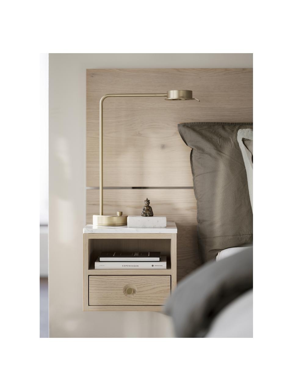 Tête de lit avec tables de chevet en bois Whitmore, Bois, blanc marbré, larg. 240 x haut. 79 cm