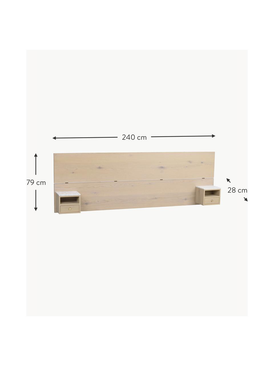 Cabecero de madera con mesitas de noche Whitmore, Tablero: mármol natural, Madera, mármol blanco, An 240 x Al 79 cm