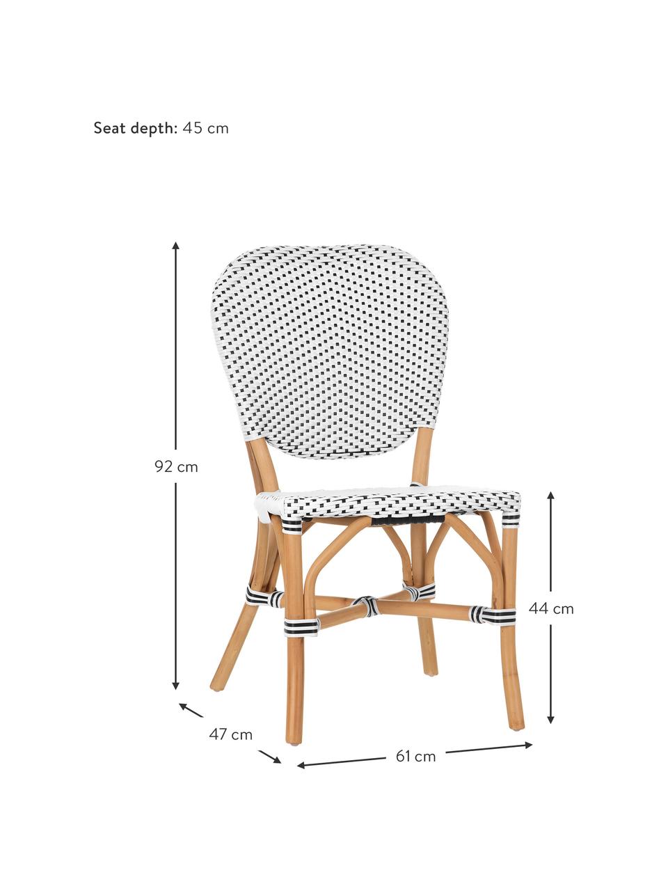 Silla de ratán Laia, Ratán con tejido de polipiel, Blanco, negro, An 61 x F 47 cm