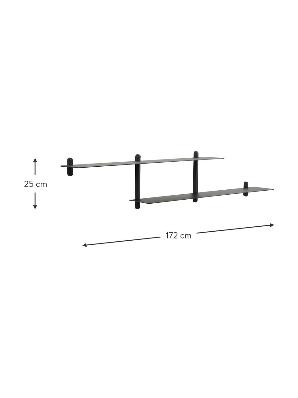 Estante de pared Nivo, Estantes: acero recubierto, Estructura: madera de fresno, Negro, An 172 x Al 25 cm