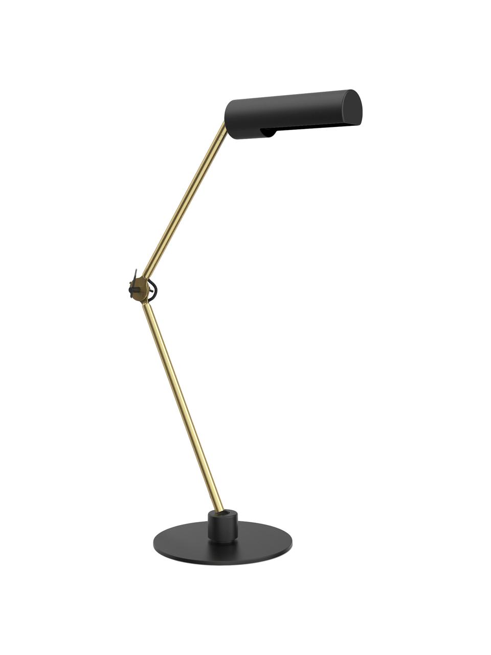 Verstellbare Schreibtischlampe Slender in Gold-Schwarz, Lampenschirm: Stahl, beschichtet, Lampenfuß: Stahl, beschichtet, Schwarz, Messingfarben, 28 x 48 cm