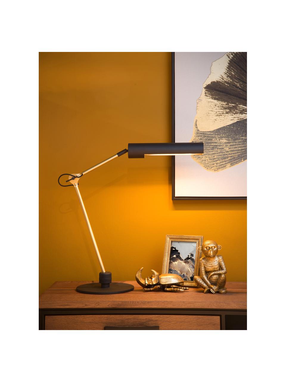 Verstellbare Schreibtischlampe Slender in Gold-Schwarz, Lampenschirm: Stahl, beschichtet, Lampenfuß: Stahl, beschichtet, Schwarz, Messingfarben, 28 x 48 cm