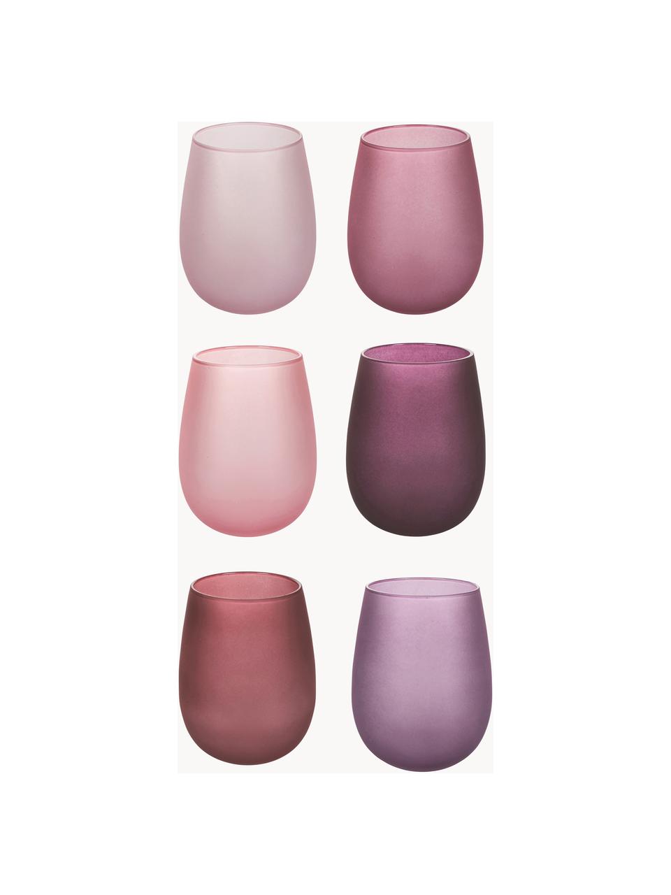 Wassergläser Happy Hour, 6er-Set, Glas, Rosa- und Lilatöne, matt, Ø 7 x H 11 cm, 500 ml