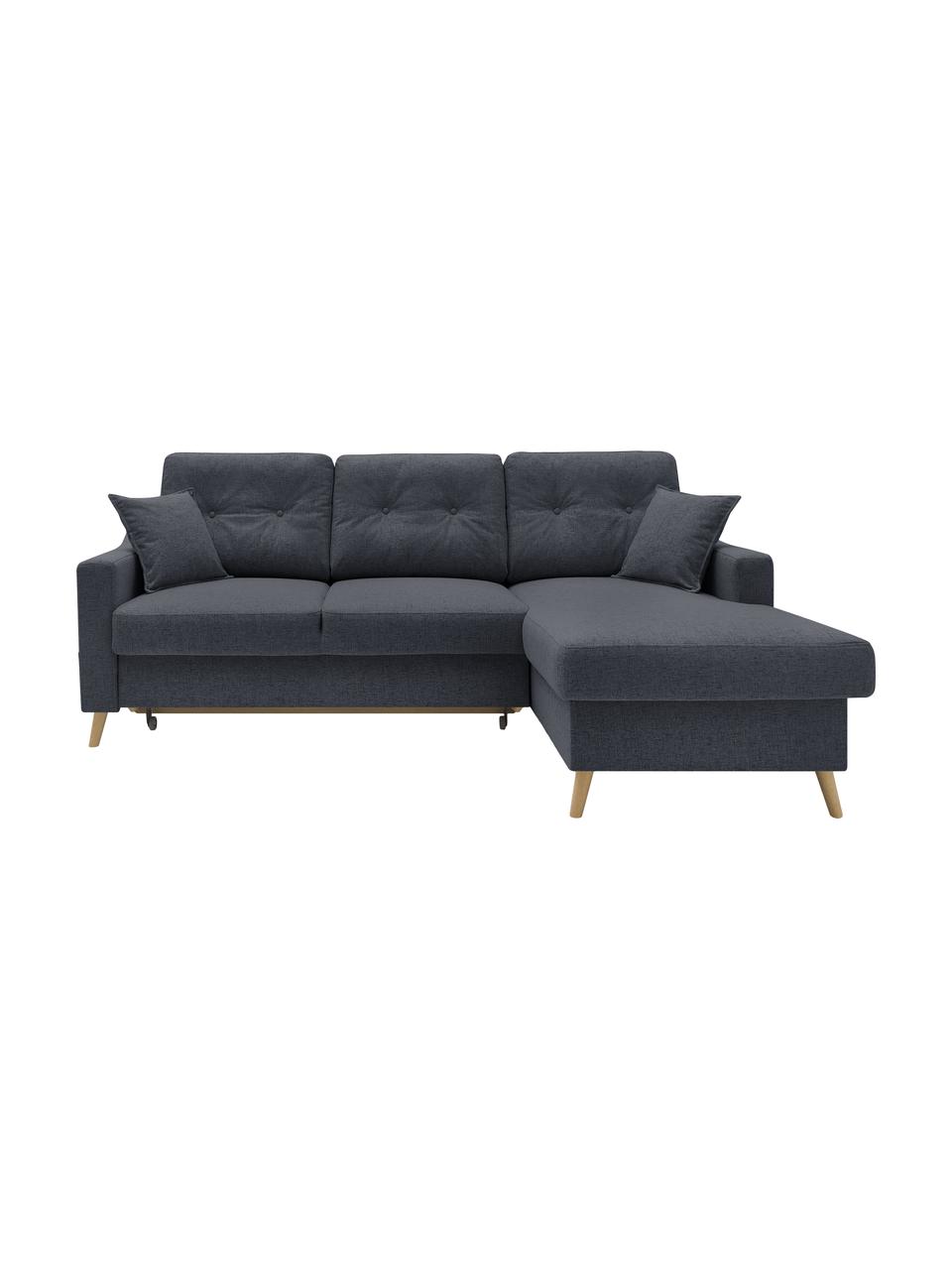 Sofa narożna z funkcją spania i miejscem do przechowywania Sweden, Tapicerka: poliester, Nogi: drewno naturalne, Antracytowy, S 224 x G 149 cm