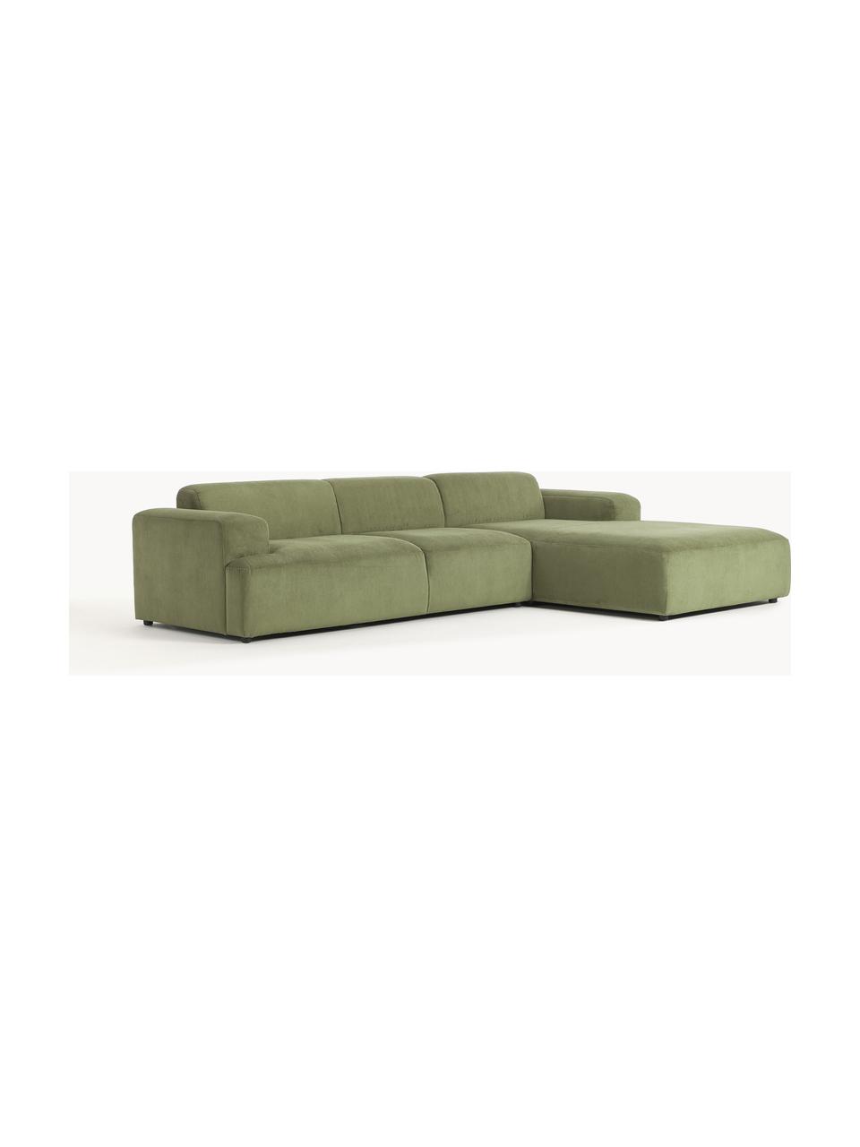 Cord-Ecksofa Melva (4-Sitzer), Bezug: Cord (92% Polyester, 8% P, Gestell: Massives Kiefernholz, Spa, Füße: Kunststoff Dieses Produkt, Cord Olivgrün, B 319 x T 195 cm, Eckteil links