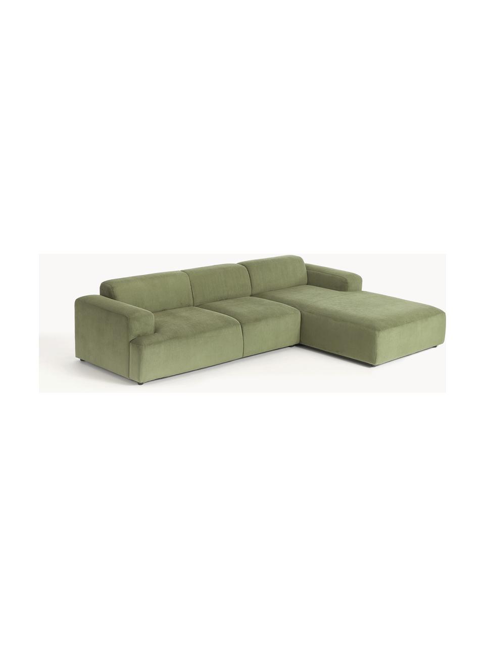 Cord-Ecksofa Melva (4-Sitzer), Bezug: Cord (92% Polyester, 8% P, Gestell: Massives Kiefernholz, Spa, Füße: Kunststoff Dieses Produkt, Cord Olivgrün, B 319 x T 195 cm, Eckteil links