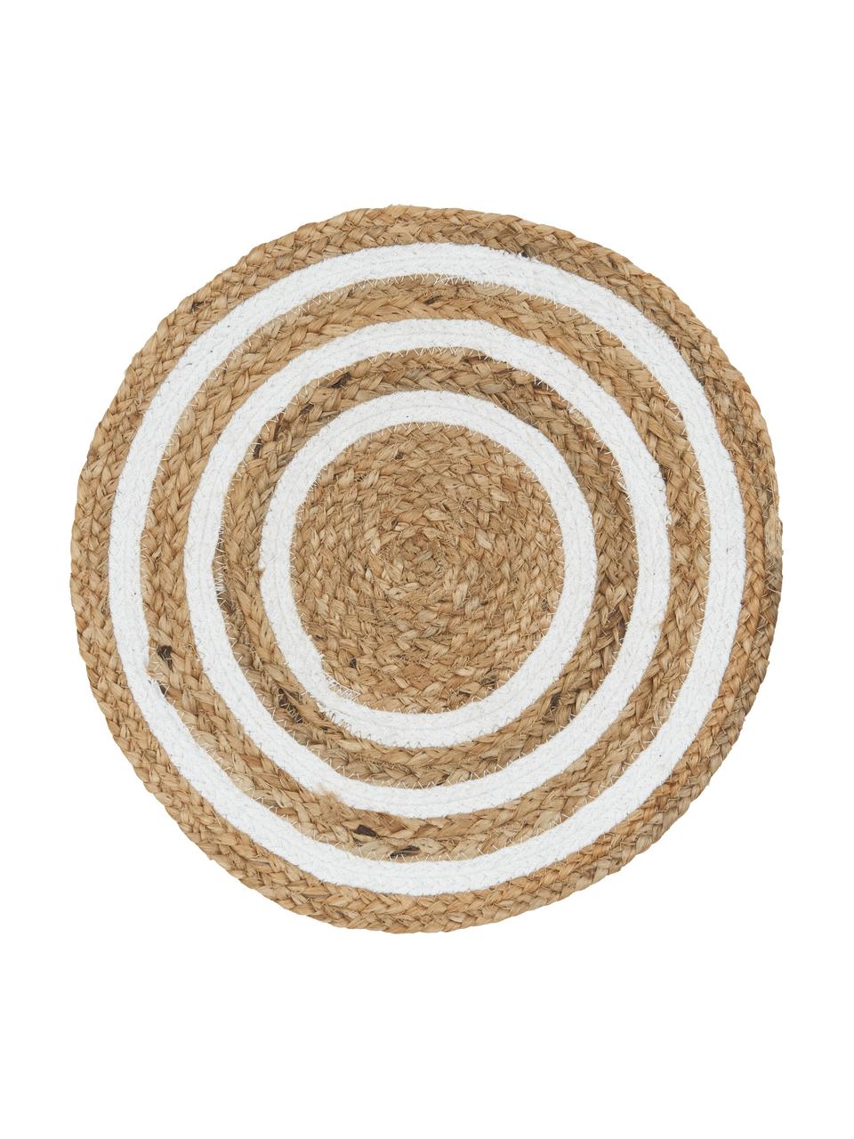 Runde Jute-Tischsets Rondo, 2 Stück, 90% Jute, 10% Baumwolle, Beige, Weiß, Ø 38 cm