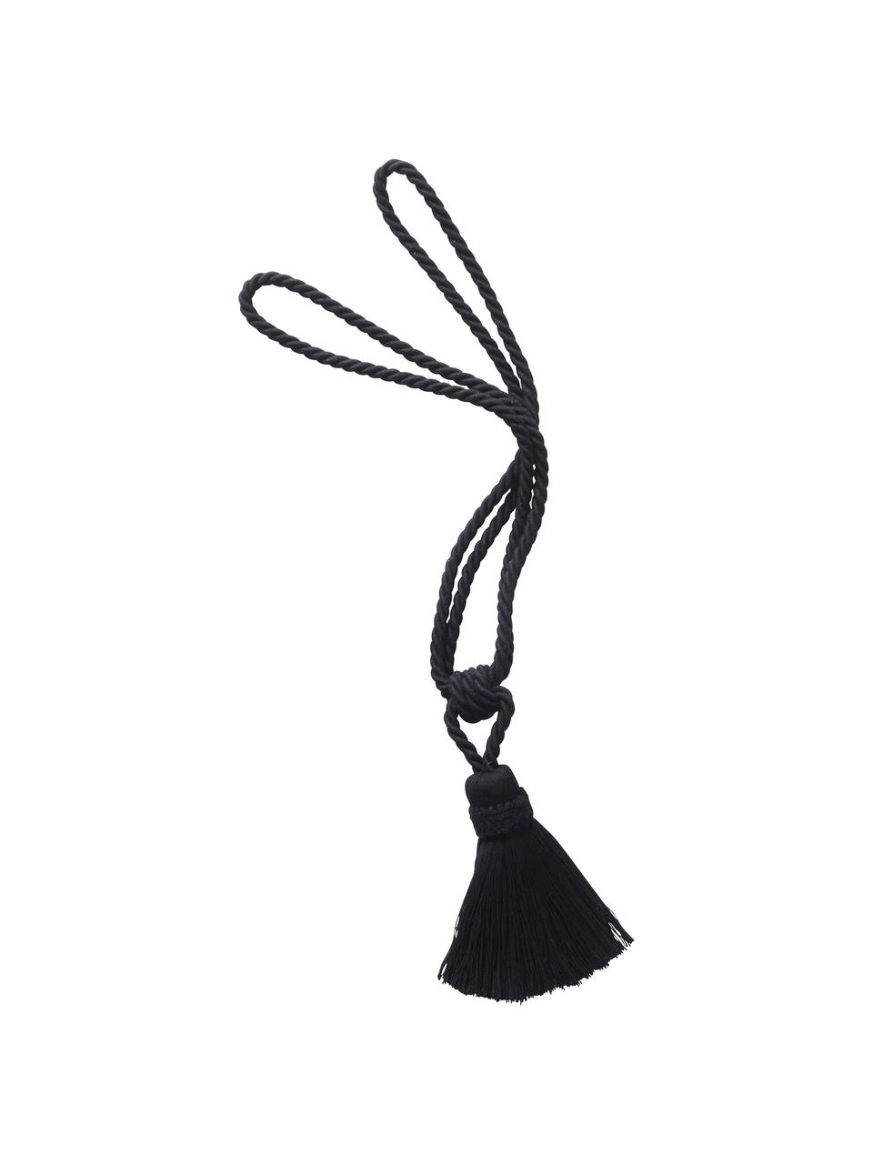 Embrasses de rideau avec houppe Manon, 2 pièces, 100 % coton, Noir, long. 80 cm