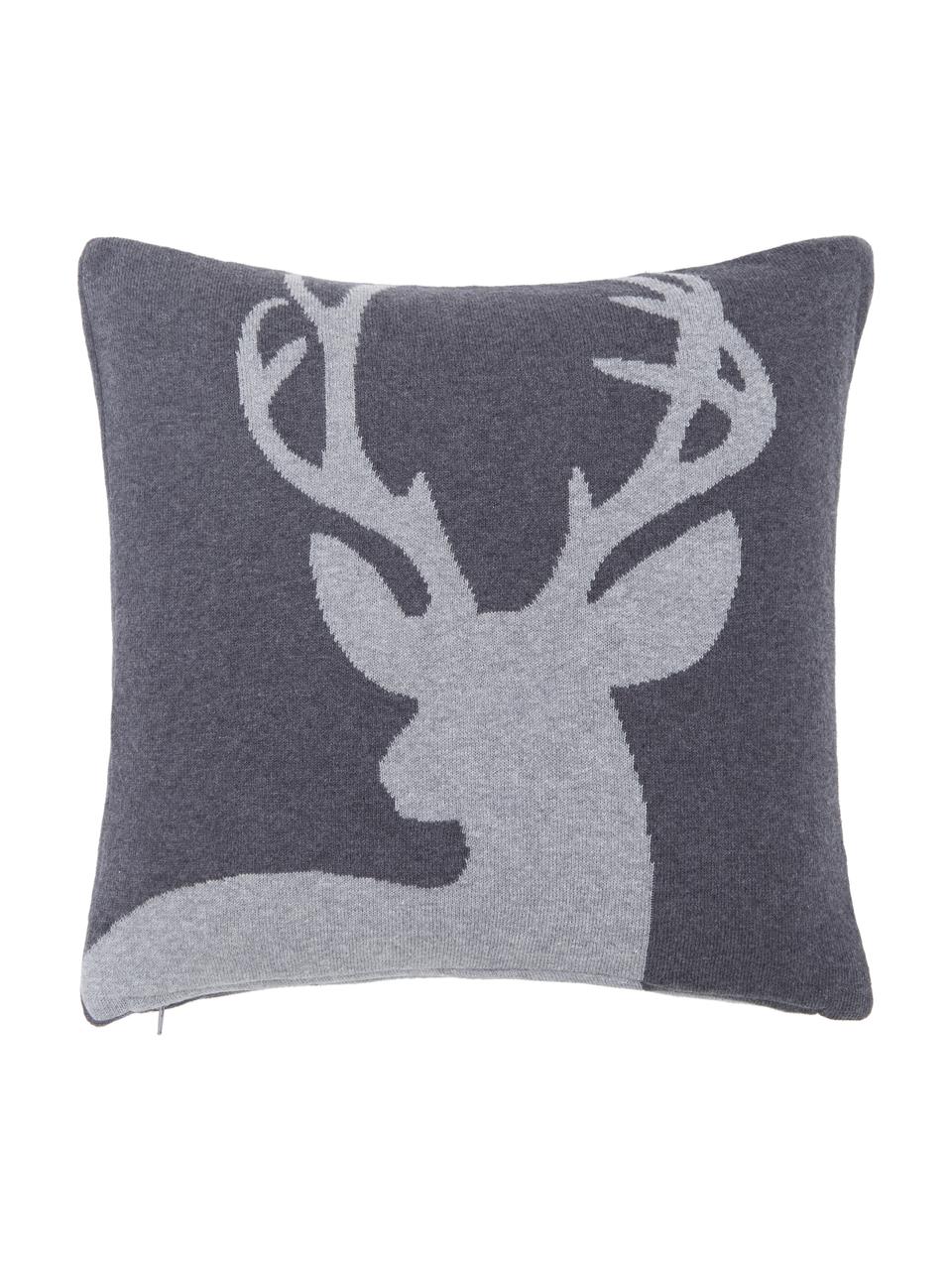 Jemně pletený povlak na polštář s motivem jelena Antler, Tmavě šedá, světle šedá