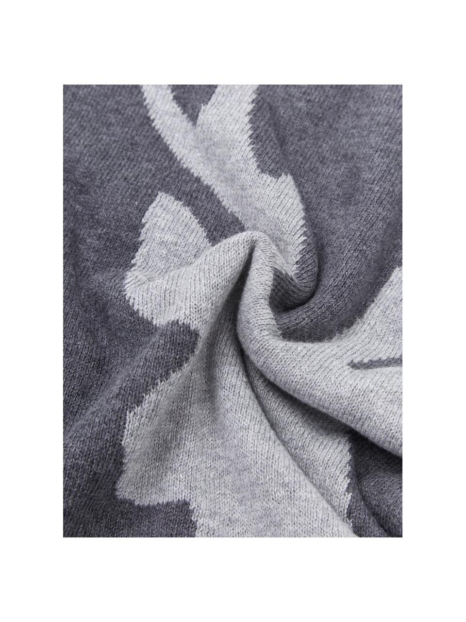 Federa arredo fatta a maglia con motivo cervo Antler, 100% cotone, Grigio scuro, grigio chiaro, Larg. 40 x Lung. 40 cm