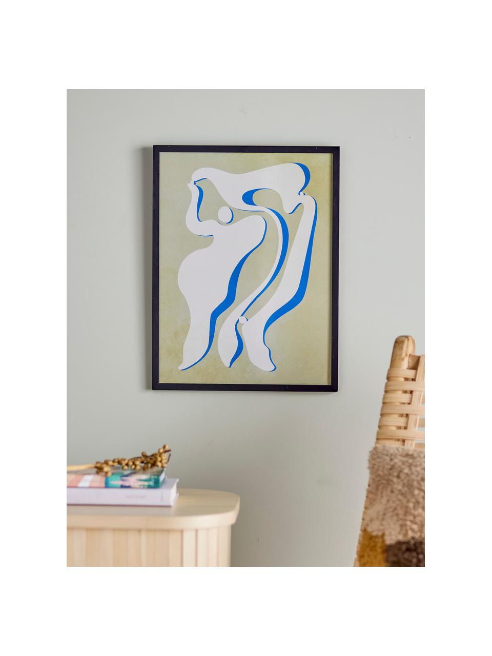 Poster Lorenza mit Rahmen, Rahmen: Kiefernholz, Beigetöne, Blau, B 32 x H 42 cm