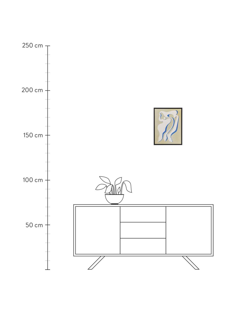 Poster con cornice Lorenza, Cornice: legno di pino, Tonalità beige, blu, Larg. 32 x Alt. 42 cm