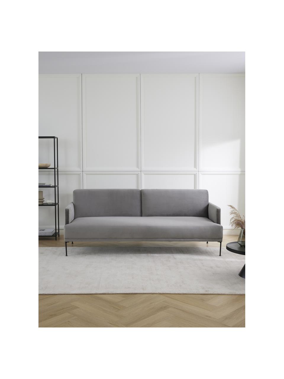 Samt-Schlafsofa Fluente (3-Sitzer), Bezug: Samt (Hochwertiger Polyes, Gestell: Massives Kiefernholz, Füße: Metall, pulverbeschichtet, Samt Grau, B 220 x T 88 cm