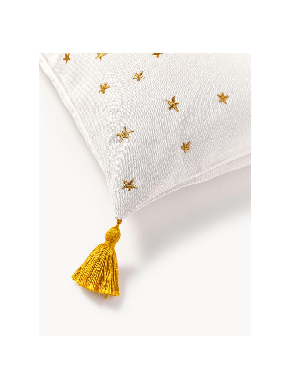 Housse de coussin en coton au design Starry de Kera Till, Blanc cassé, vert foncé, jaune soleil, larg. 50 x long. 50 cm