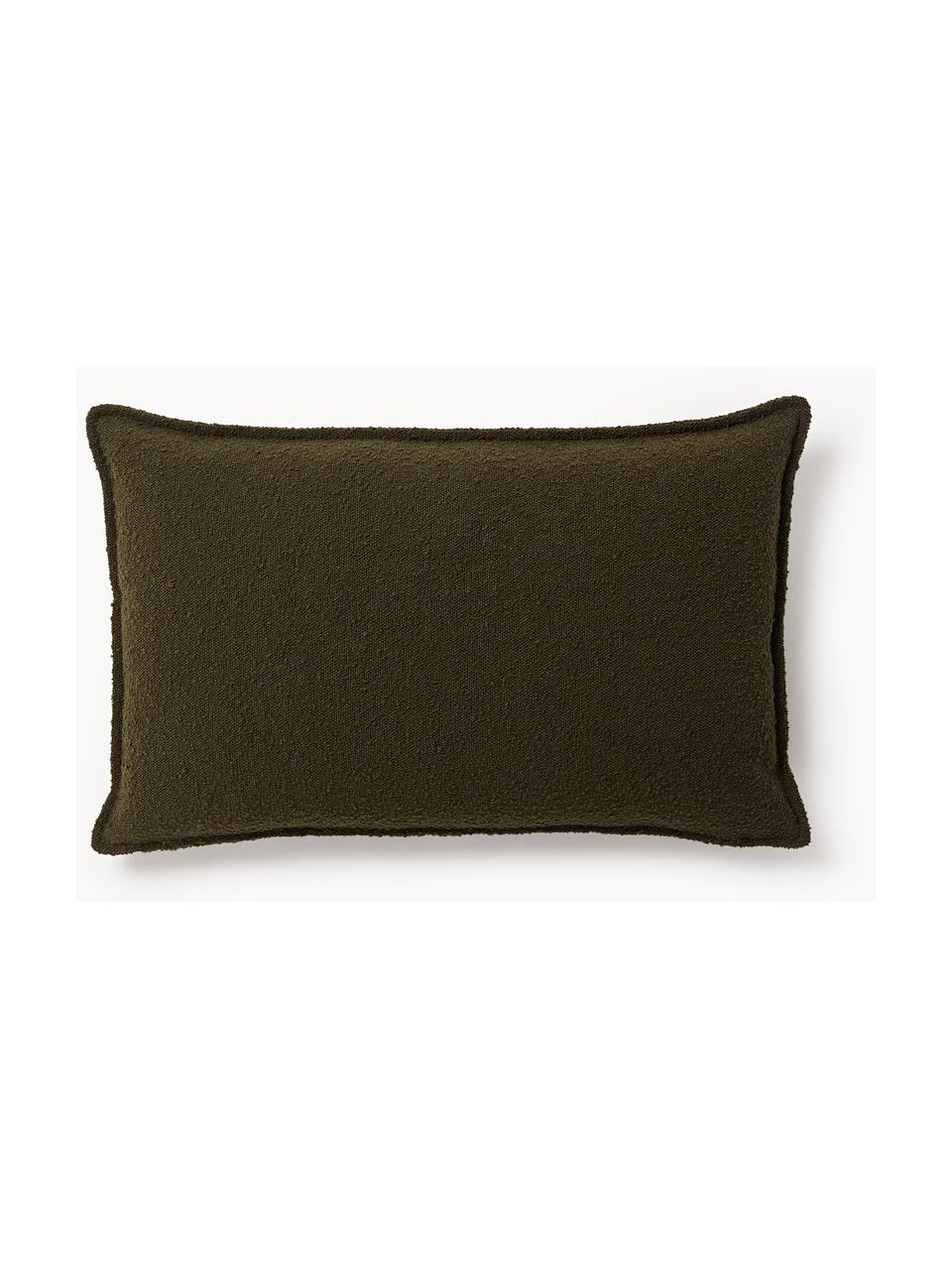 Cojín en tejido bouclé sofá Lennon, Funda: tejido bouclé (80% poliés, Bouclé verde oliva, An 50 x L 80 cm