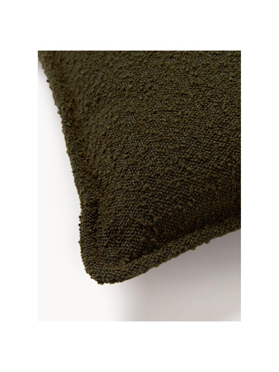 Cojín en tejido bouclé sofá Lennon, Funda: tejido bouclé (80% poliés, Bouclé verde oliva, An 50 x L 80 cm