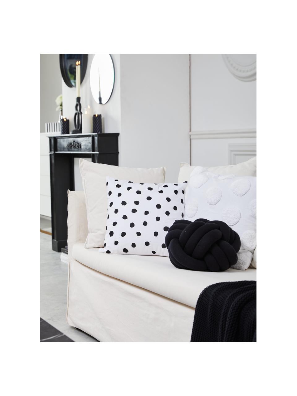 Housse de coussin imprimé pois Riley, 100 % coton, Noir, blanc, larg. 40 x long. 40 cm