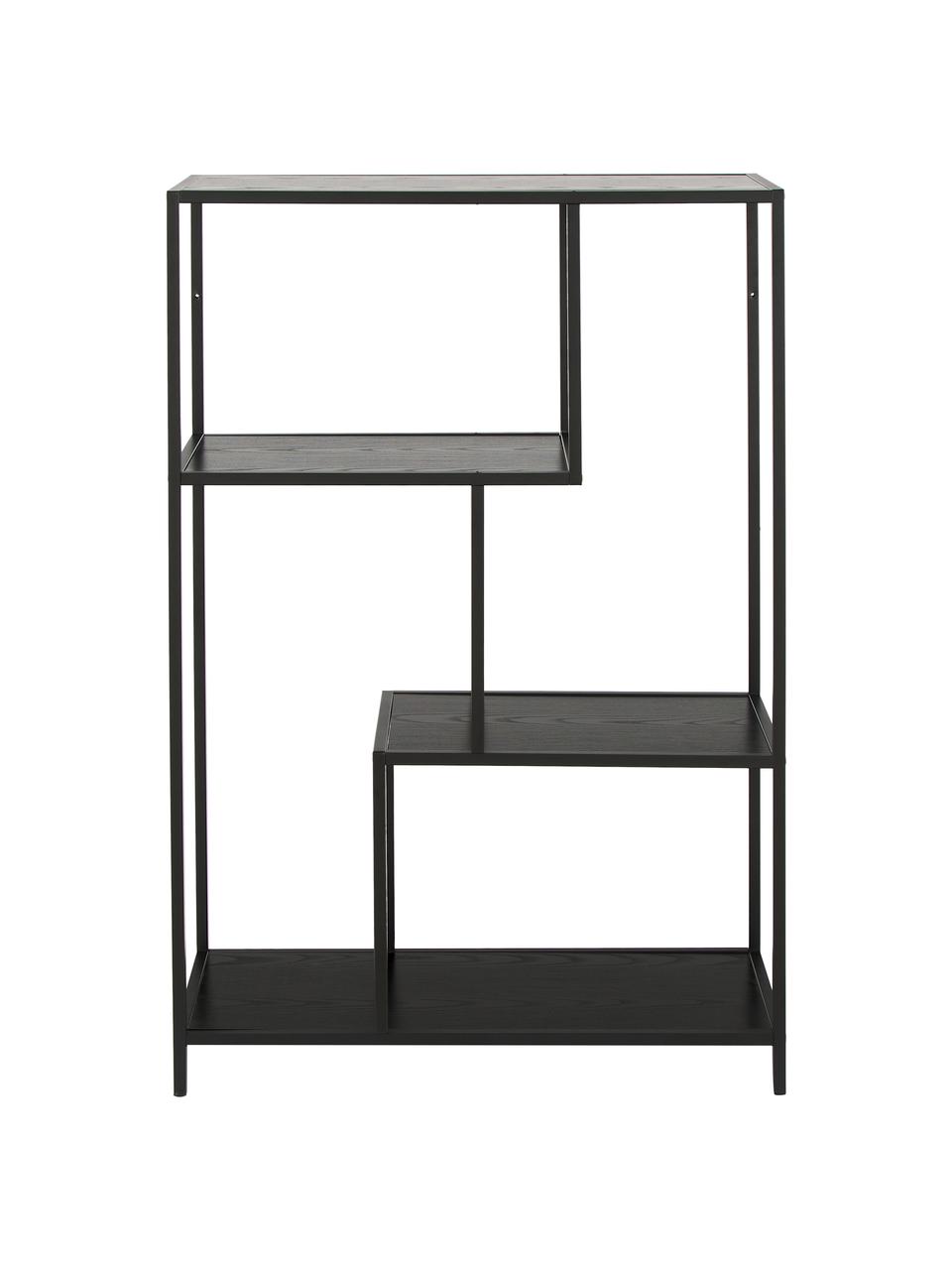 Estantería de madera y metal Seaford, Estantes: tablero de fibras de dens, Estructura: metal con pintura en polv, Madera, negro, An 77 x Al 114 cm