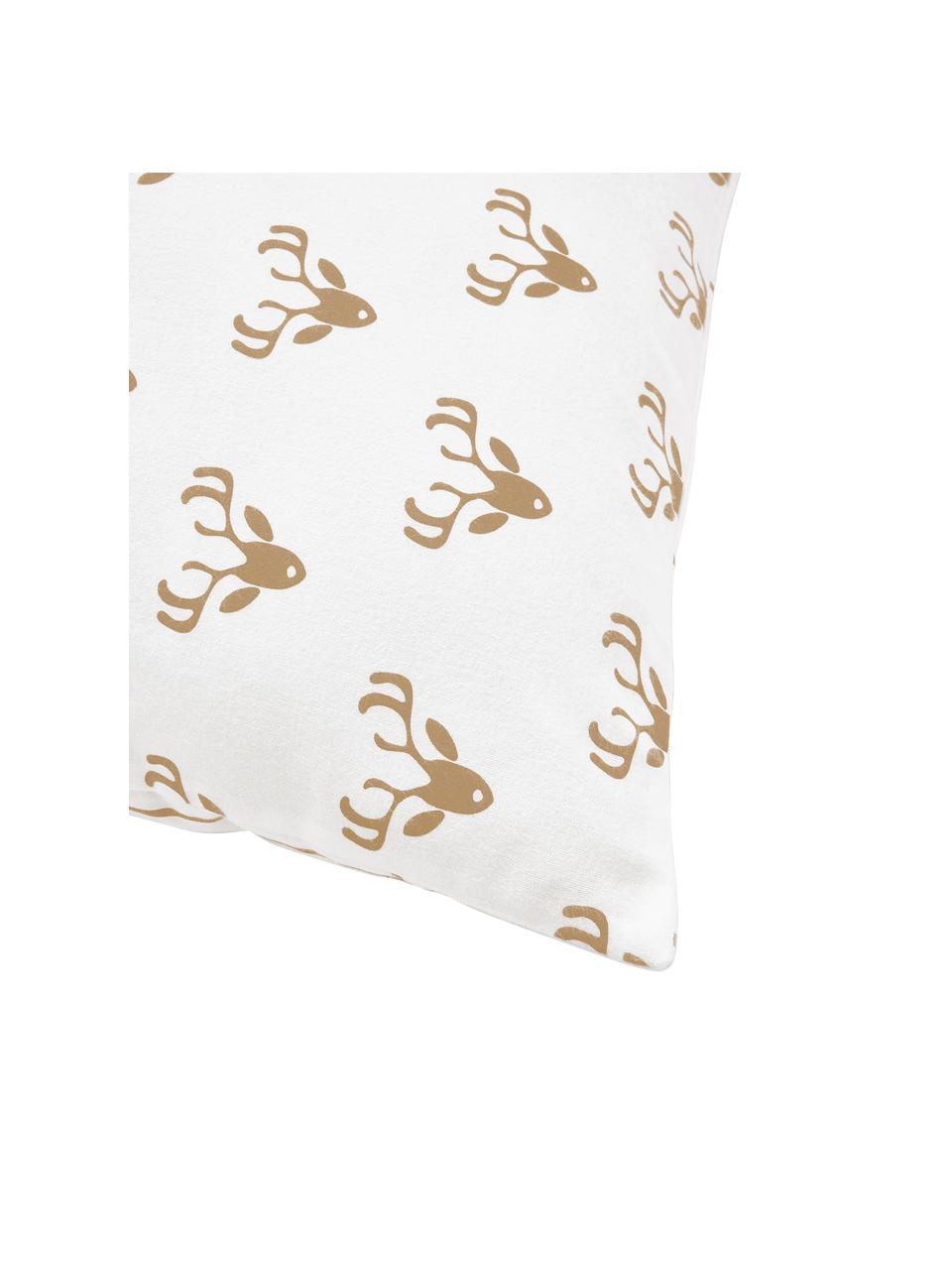Taie d'oreiller réversible en flanelle à imprimé hivernal Vince, Blanc, beige, larg. 50 x long. 70 cm