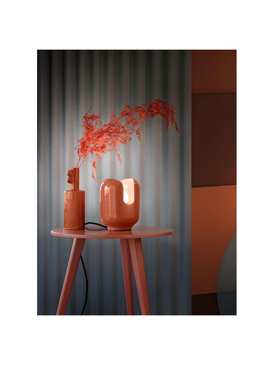 Lámpara de mesa artesanal pequeña Batucada, Lámpara: cerámica, Cable: cubierto en tela, Naranja, Ø 15 x Al 20 cm