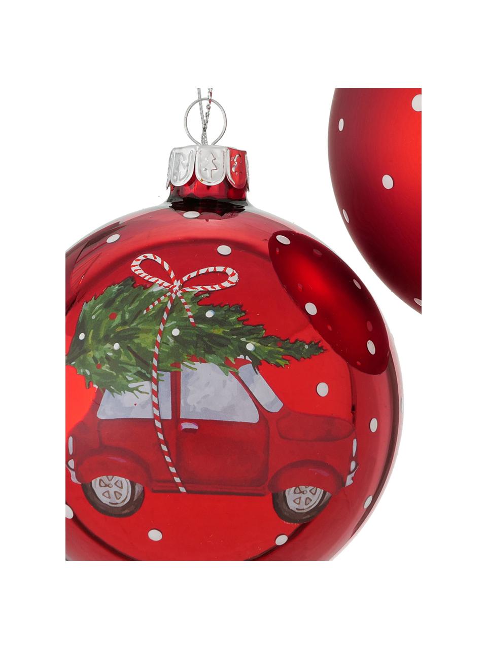 Bolas de Navidad Töff, Ø 8 cm, 2 uds., Rojo, blanco, verde, gris, Ø 8 cm