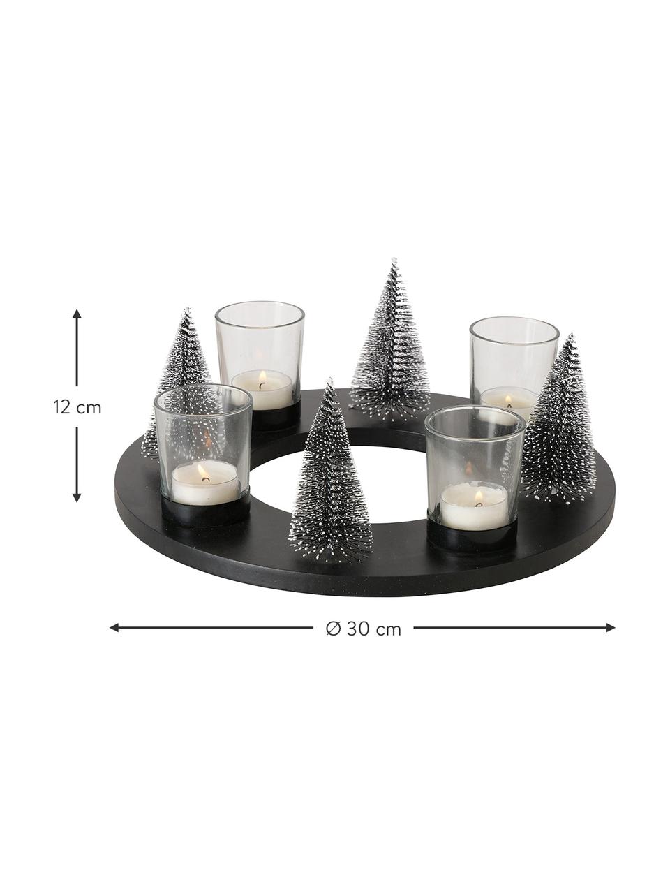 Teelichthalter Segde, Glas, Holz, Kunststoff, Metall, beschichtet, Schwarz, Ø 30 x H 12 cm