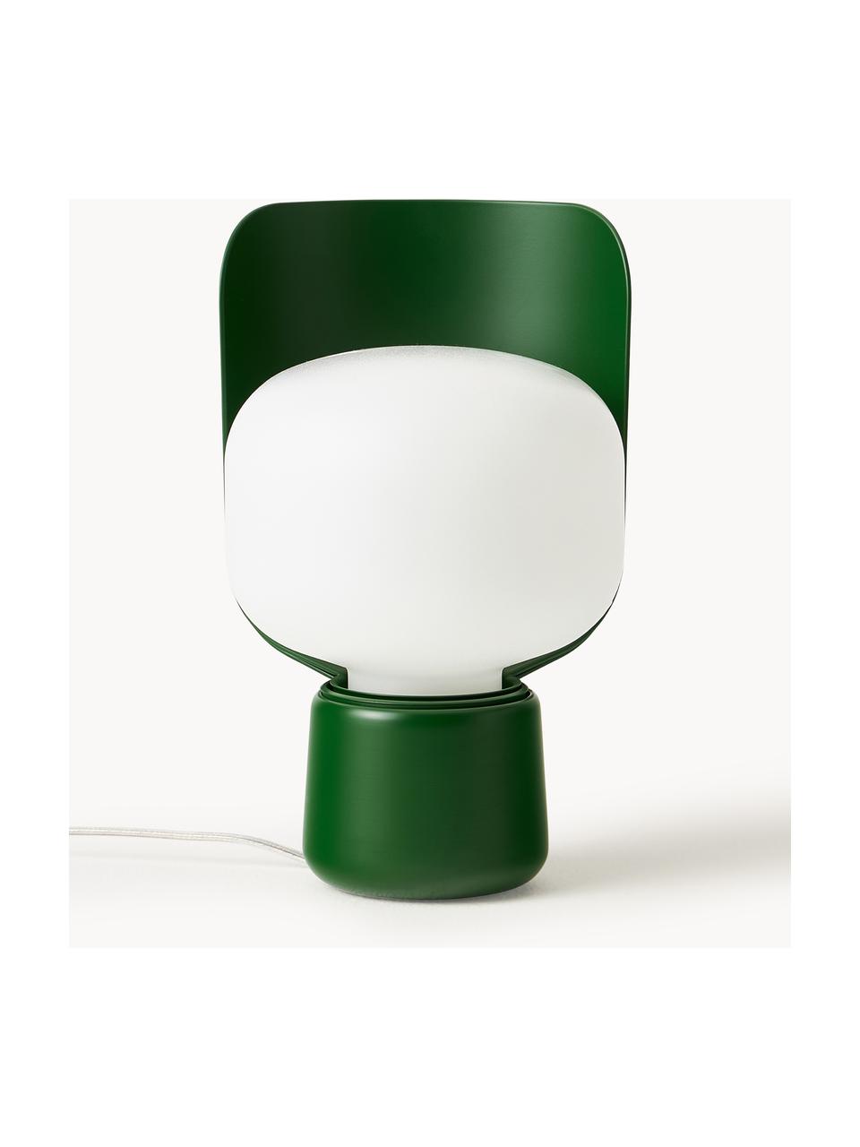 Lampada da tavolo piccola fatta a mano Blom, Paralume: plastica, Struttura: metallo rivestito, Bianco, verde scuro, Ø 15  x A 24 cm