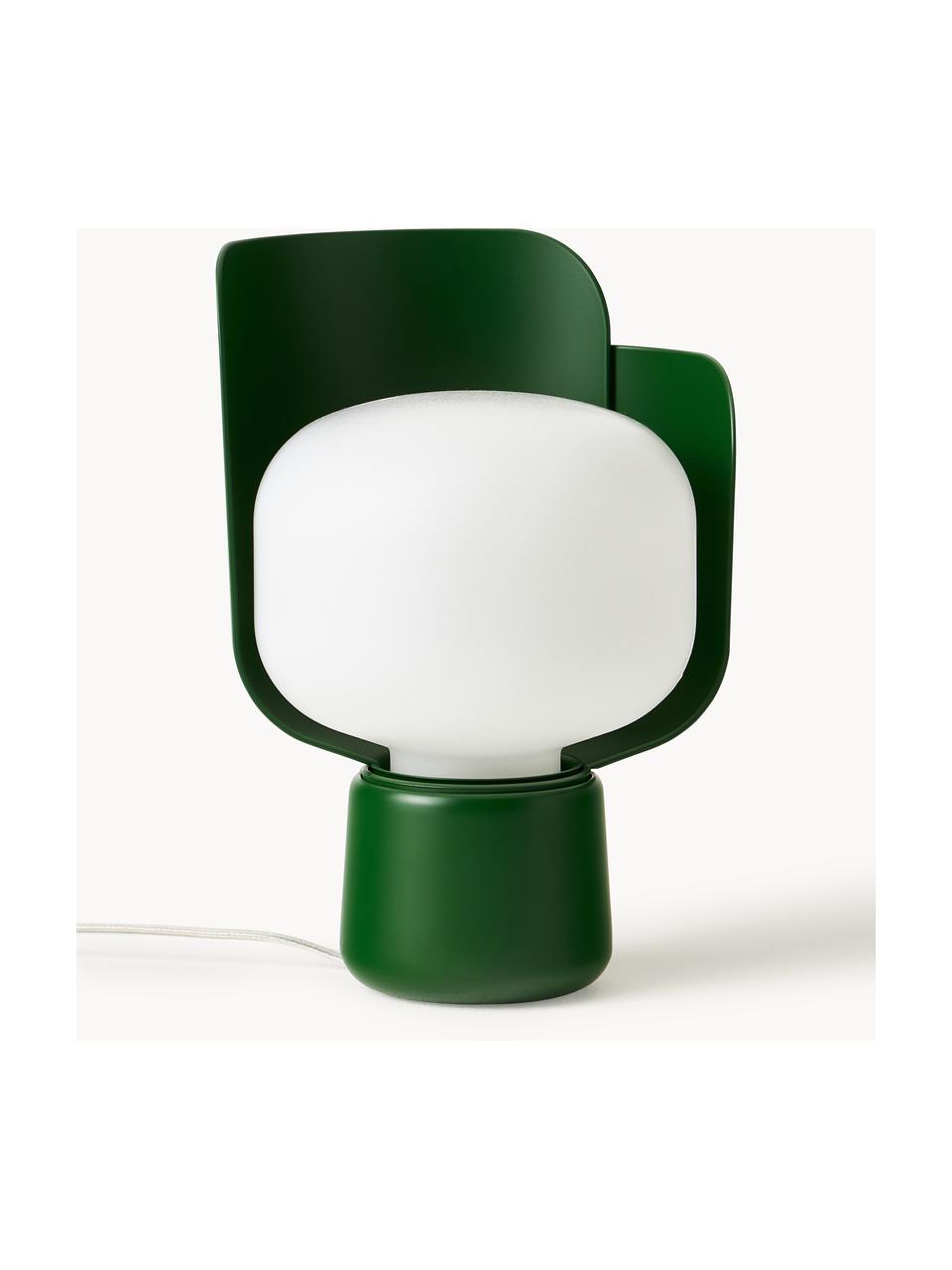 Lámpara de mesa artesanal pequeña Blom, Pantalla: plástico, Estructura: metal recubierto, Cable: plástico, Blanco, verde oscuro, Ø 15 x Al 24 cm