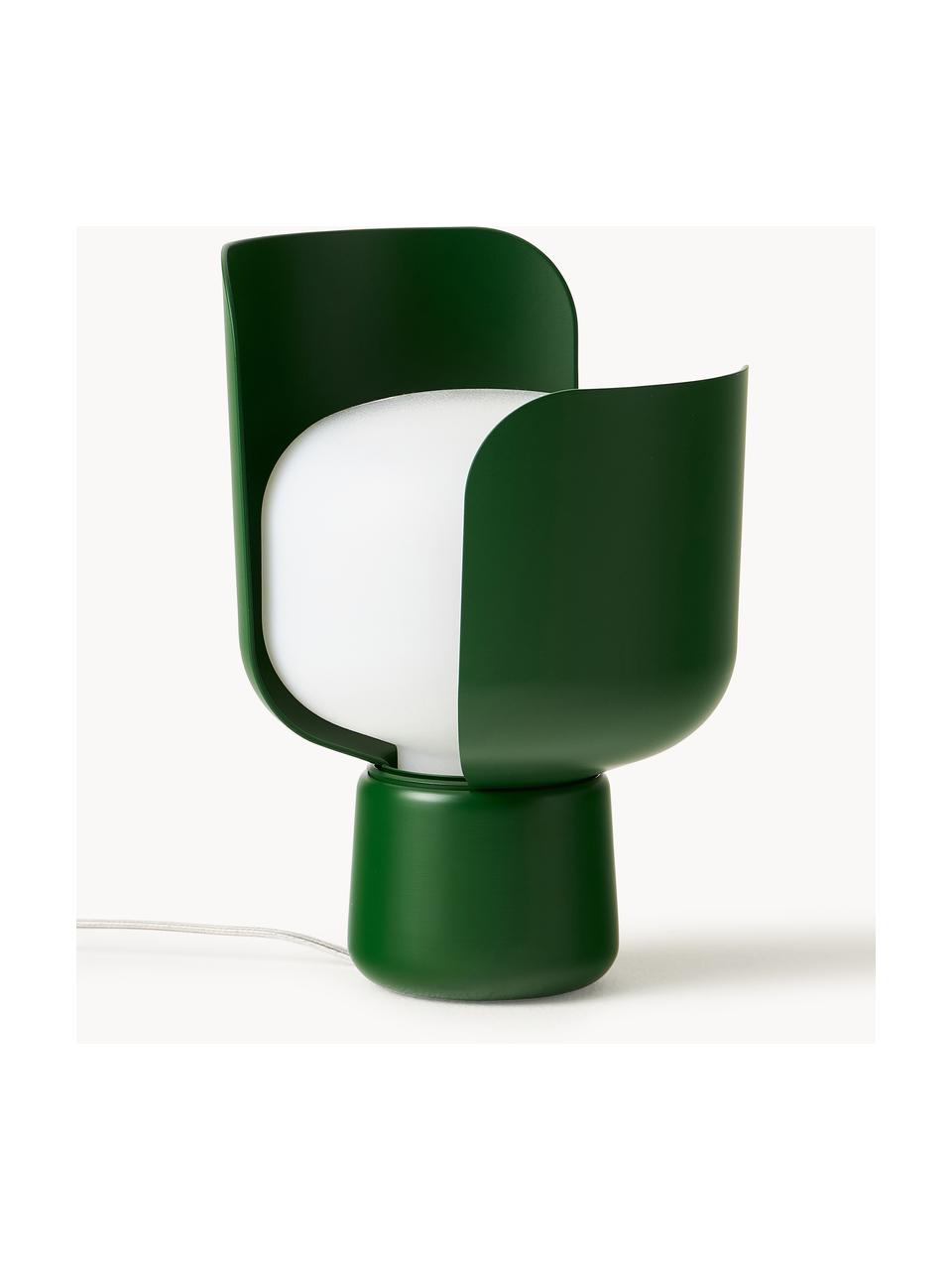 Lampada da tavolo piccola fatta a mano Blom, Paralume: plastica, Struttura: metallo rivestito, Bianco, verde scuro, Ø 15  x A 24 cm