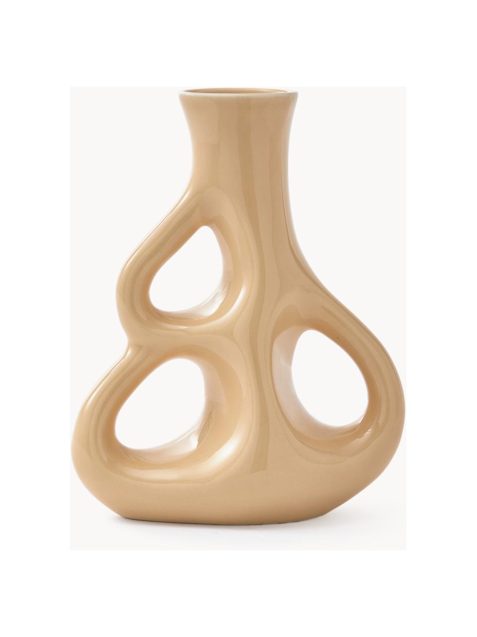 Handgefertigte Keramik-Vase Three Ears, H 21 cm, Keramik, Beige, B 17 x H 21 cm