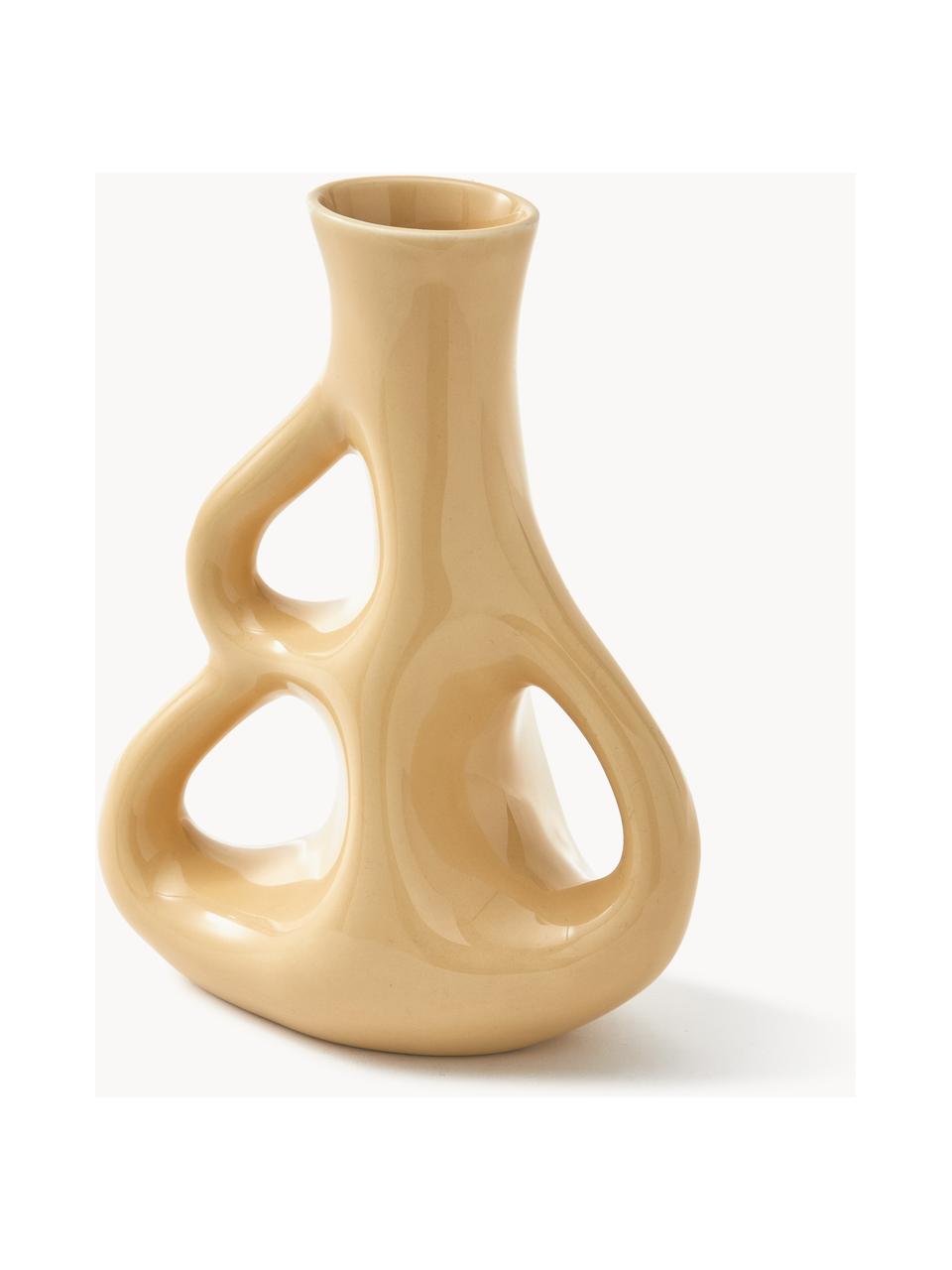 Handgefertigte Keramik-Vase Three Ears, H 21 cm, Keramik, Beige, B 17 x H 21 cm