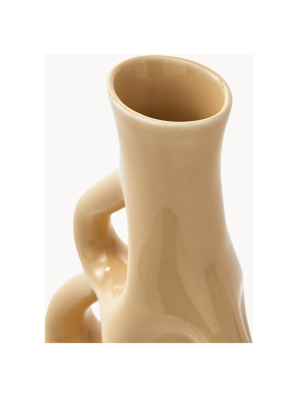 Handgefertigte Keramik-Vase Three Ears, H 21 cm, Keramik, Beige, B 17 x H 21 cm