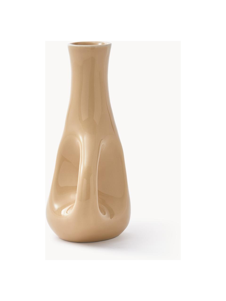 Handgefertigte Keramik-Vase Three Ears, H 21 cm, Keramik, Beige, B 17 x H 21 cm