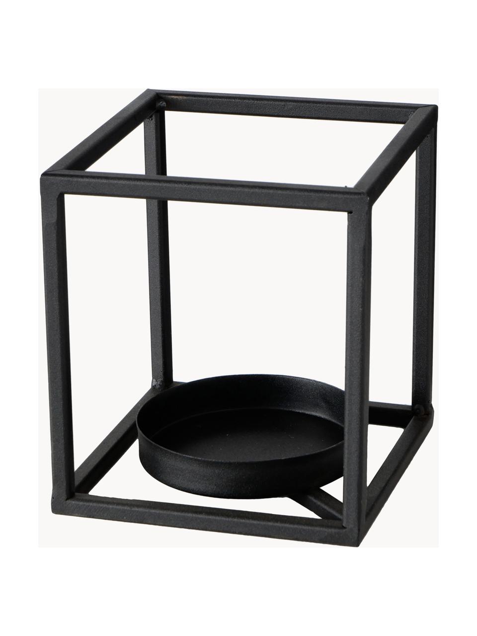 Portavelas Quattro, Estructura: metal recubierto, Negro, transparente, An 16 x Al 18 cm