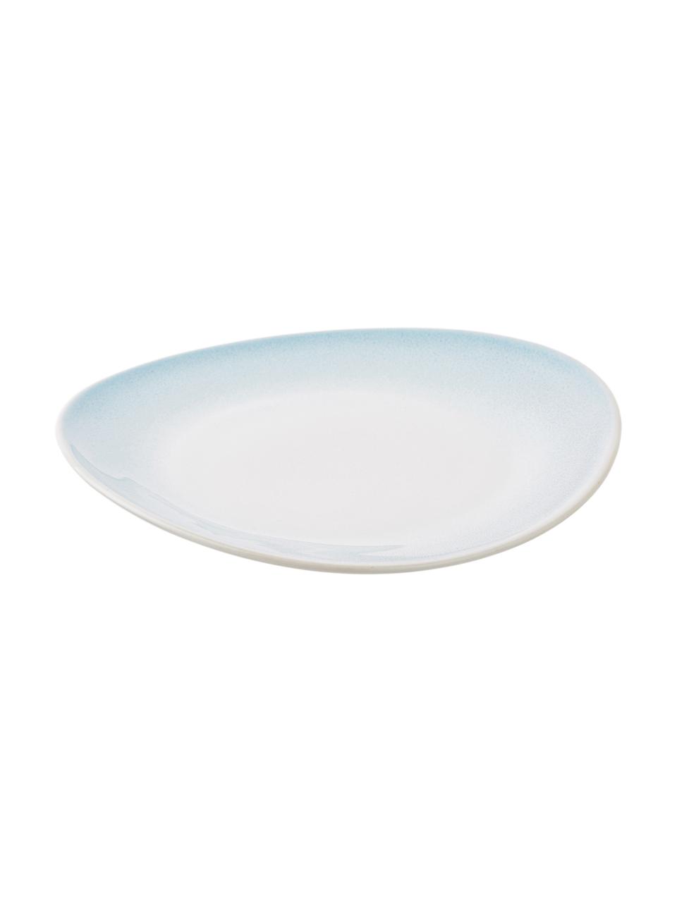 Ručně vyrobený mělký talíř s ručně provedenou glazurou Amalia, 2 ks, Keramika, Světle modrá, krémově bílá, Ø 25 cm