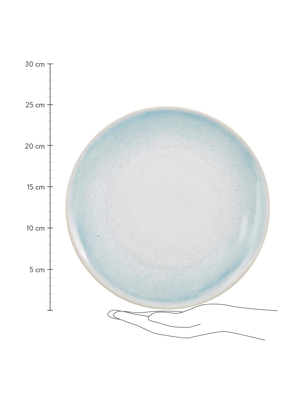 Platos llanos artesanales Amalia, 2 uds., Cerámica, Azul claro, blanco crema, Ø 25 cm