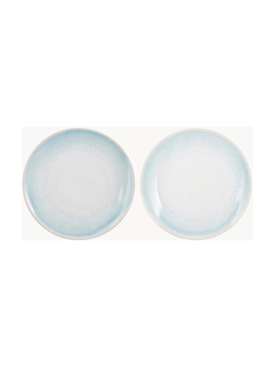 Platos llanos artesanales Amalia, 2 uds., Cerámica, Azul claro, blanco crema, Ø 25 cm