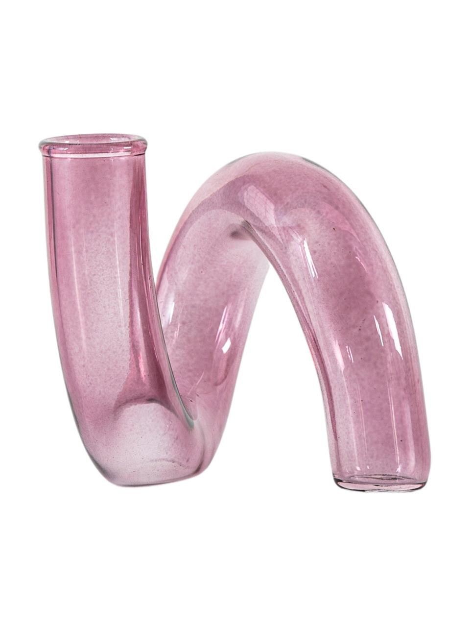 Handgemaakte glazen vaas Whirly, Glas, Roze, B 12 x H 12 cm