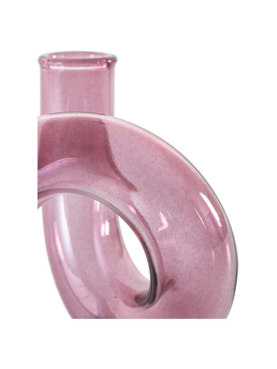 Handgemaakte glazen vaas Whirly, Glas, Roze, B 12 x H 12 cm