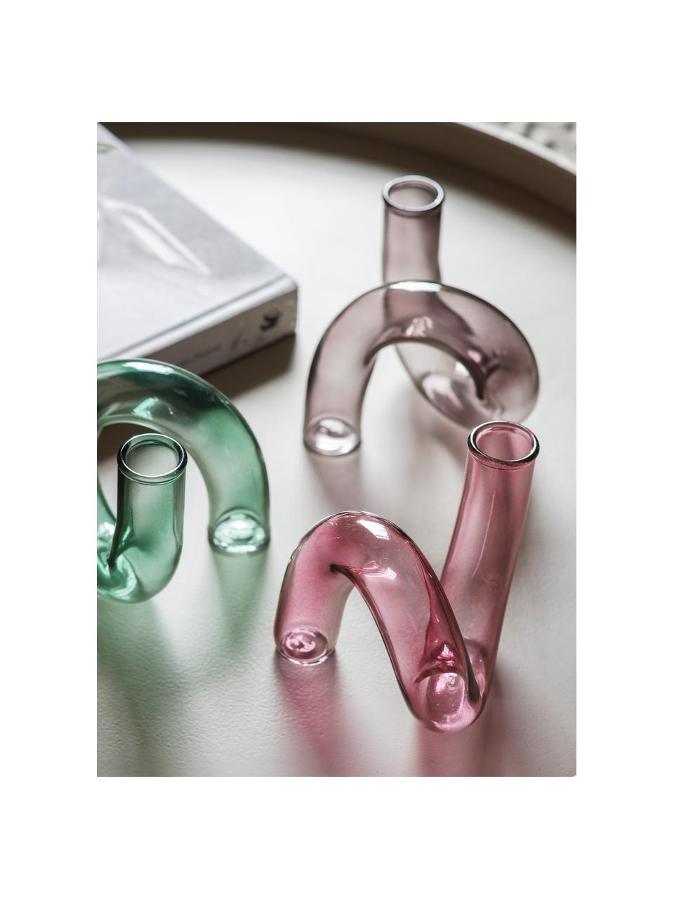 Handgemaakte glazen vaas Whirly, Glas, Roze, B 12 x H 12 cm