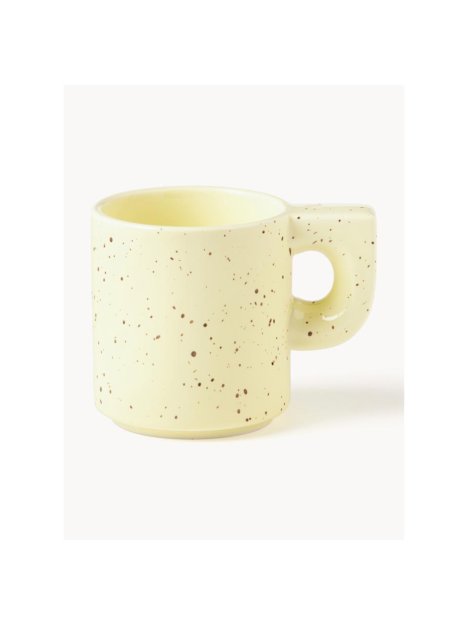 Tazas artesanales de porcelana Aiko, 2 uds., Porcelana, Melocotón, amarillo claro moteado, Ø 9 x Al 10 cm, 320 ml