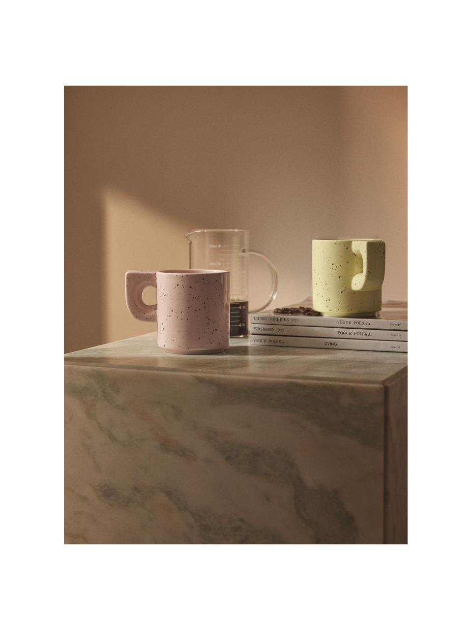 Súprava ručne vyrobených porcelánových šálok Aiko, 2 diely, Porcelán, Broskyňová, svetložltá, škvrnitá, Ø 9 x V 9 cm, 320 ml