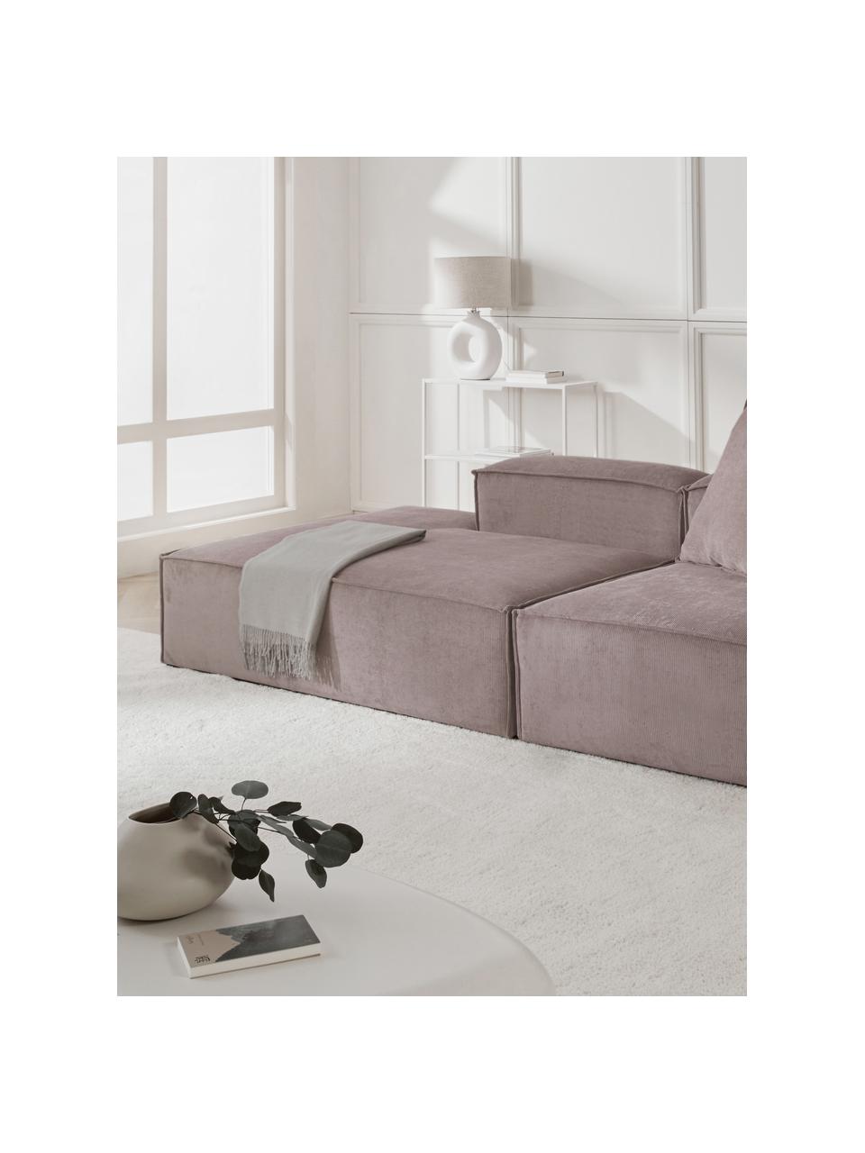 Modulo-Chaise longue in velluto a coste Lennon, Rivestimento: velluto a coste (92% poli, Struttura: legno di pino massiccio, , Piedini: plastica, Velluto a coste marrone, Larg. 150 x Alt. 68 cm, schienale a destra