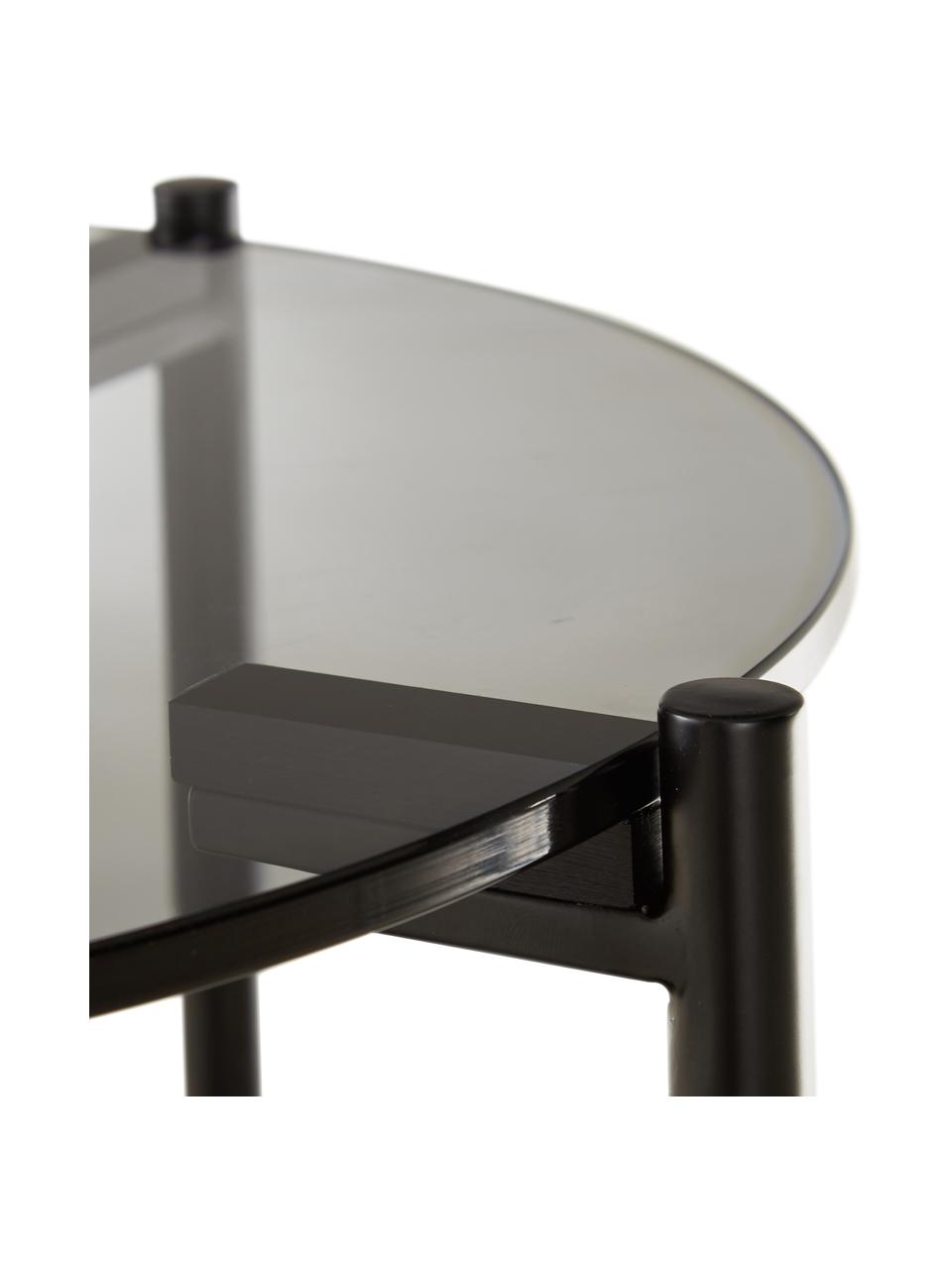 Mesa auxiliar Valentina, tablero de vidrio, Tablero: vidrio, Estante: tablero de fibras de dens, Estructura: metal con pintura en polv, Madera de fresno, Ø 44 x Al 50 cm