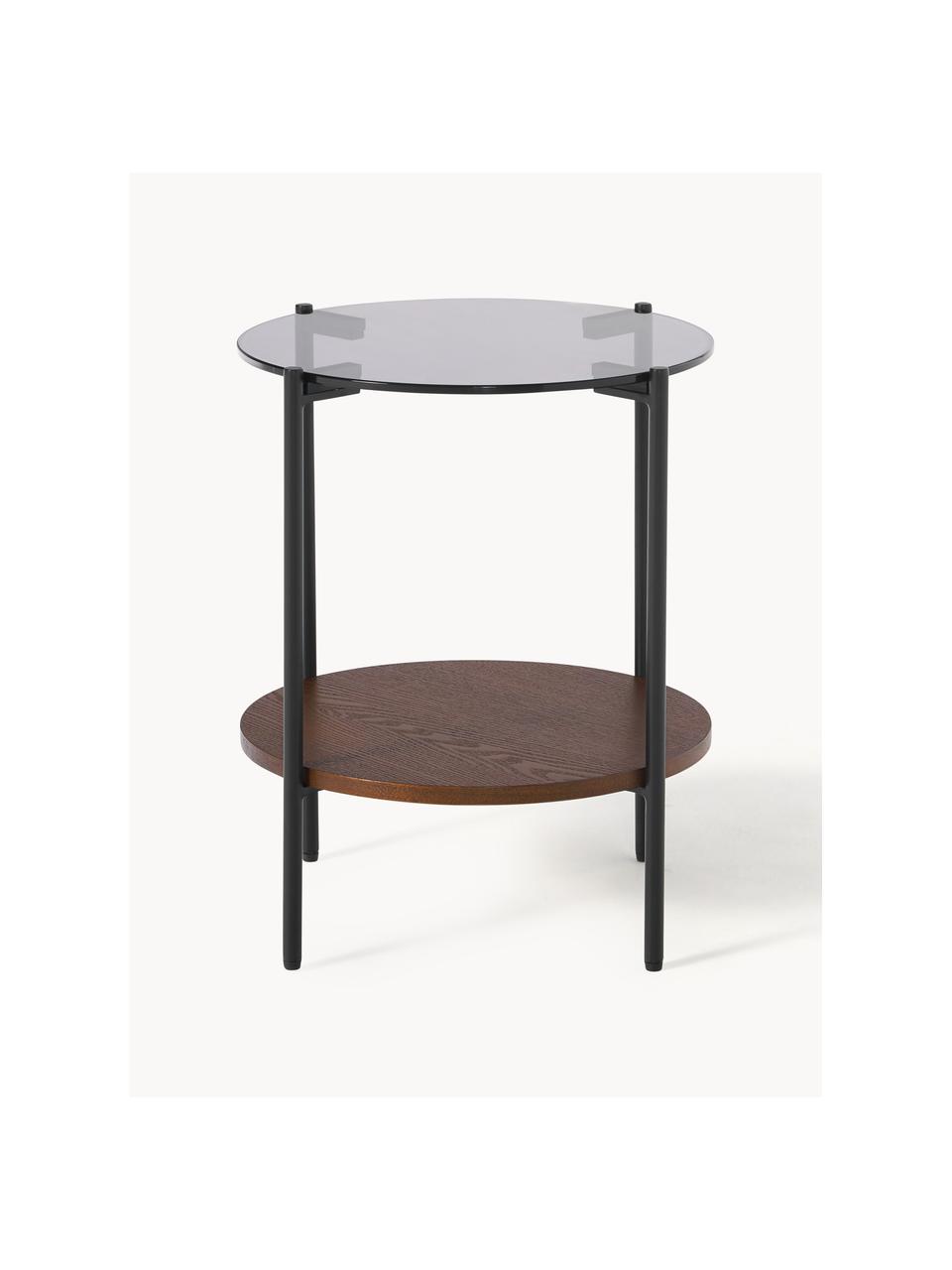 Odkládací stolek se skleněnou deskou Valentina, Jasanové dřevo, Ø 44 cm, V 50 cm
