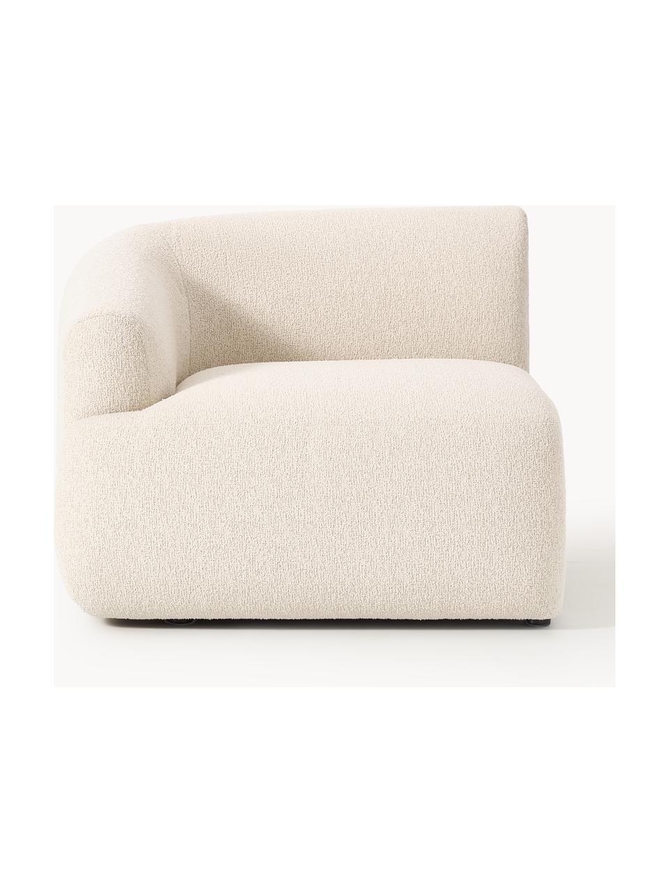 Módulo de esquina en tejido bouclé Sofia, Tapizado: tejido bouclé (100% polié, Estructura: madera de abeto, tablero , Patas: plástico Este producto es, Bouclé beige claro, An 95 x F 103 cm, módulo esquina izquierda